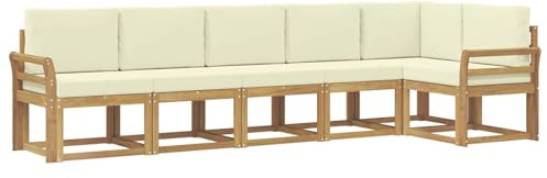 vidaXL Outdoor-Sofagarnitur mit Kissen 6 pcs Weiß und Creme Polyester, Garten, modernes, wetterfestes Ecksofa, Sitzgelegenheit für draußen, Terrassenmöbel, entspannendes Set