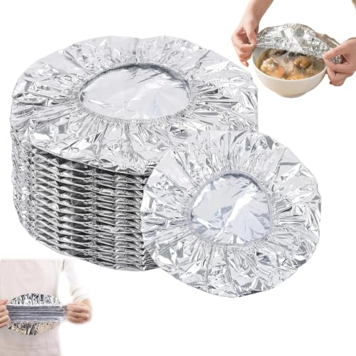 50 PCS Stretchy Foil Food Covers, Reusable Heat-Resistant Food Covers, Stretchy Food Covers for Meal Storage and Outdoor Dining, Microwave-Safe Kitchen Food Preservation Covers
