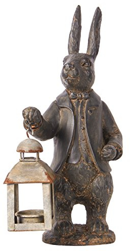 Nikky Home Vintage Metall Teelicht Kerze Laterne Halter Kaninchen Skulptur aus Kunstharz
