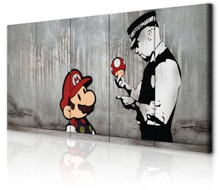 decomonkey Wandbilder Banksy Mario 225x90 cm XXL 5 Teilig Leinwandbilder