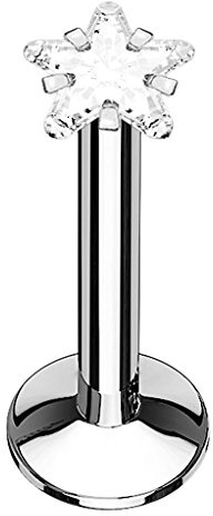 Piercingfaktor Piercing Stab Stecker für Lippenpiercing Lippe Monroe Labret Lippen Ohr Tragus Helix Stud Cartilage mit Kristall Strass Stern Silber 8mm