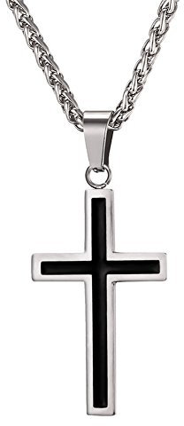 U7 Kreuzkette Herren Latin Kreuz Kette Silber Halskette Anhänger mit Schwarz Emaille Lateinisch Kreuz Anhänger für Herren Edelstahl Kreuz Halskette Religiöse Kreuzanhänger Modeschmuck für Vatertag