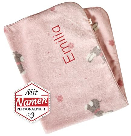 Sterntaler Babydecke Schmusedecke mit Namen Bestickt und Geburtsdatum, Plüschdecke, 100x75 Emmi Girl Punkte Mädchen Rosa