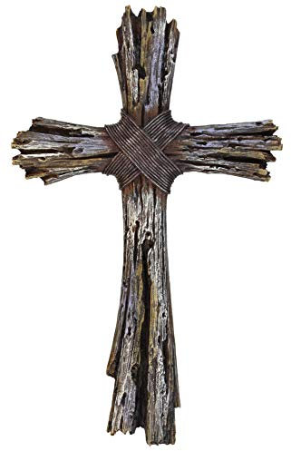 De Leon Collections - Rustikales Wandkreuz aus Treibholz, künstliches verwittertes Holz, robuste Jesuskunst für Wohnzimmerdekoration