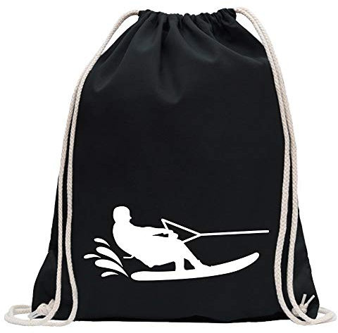 Kiwistar - Turnbeutel - schwarz - Wakeboarden Ski Sportler - Fun Rucksack Sport Beutel Gymsack Baumwolle mit Ziehgurt