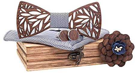Lvguang Herren Holzprofil Fliege, 4 Pcs Set Handgefertigte Holzfliege mit Holzkiste, Einzigartiges Design Casual Creative Bekleidungszubehör Schleife Querbinder