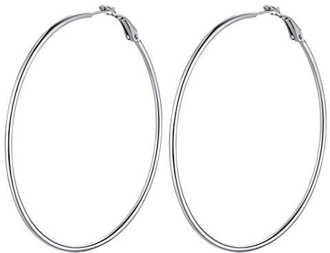 Suplight Ohrringe Edelstahl Damen Creolen 100mm groß Runde Kreis Ohrringe hochglanz Geometrische Kreolen Hoop Earrings Ohr Piercing Minimalist Schmuck Accessoire für Frauen Mädchen