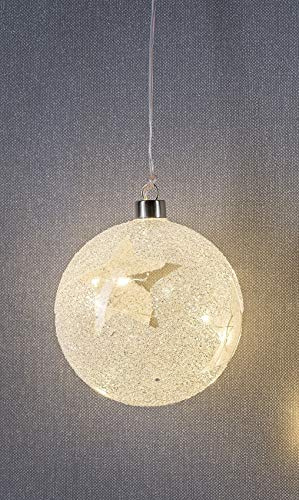 HGD Glaskugel-LED beleuchtet, Frost Dekor, | batteriebetrieben mit Timer - beleuchtete Weihnachtsdekoration aus Glas - Winterdeko für Fensterbank - Adventsdeko - Ø 12 cm