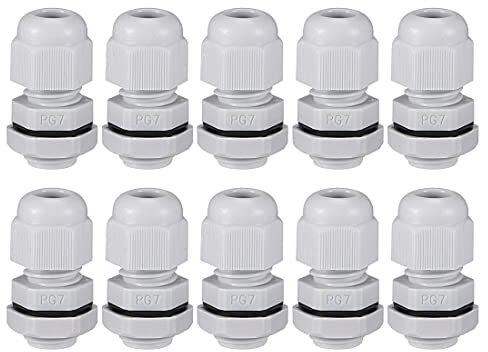 sourcing map 10Pcs PG7 Cable Gland 2mm-5mm Wire Hole Waterproof Nylon Joint Adjustable Locknut with Washer White