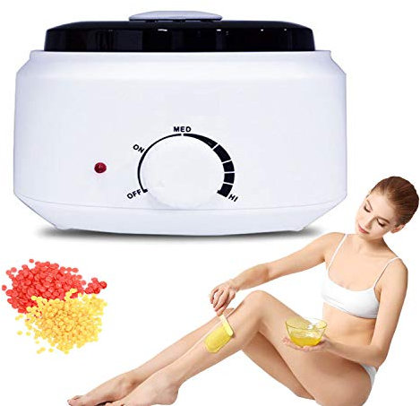 Chauffe Cire Kit, Contrôle de Sécurité Thermique Intégré et Pot Amovible 6 Haricots de Cire Dure à Saveur Différente, Épilation à La Maison pour Femmes/Hommes Chauffe Cire (White,Chamomile)