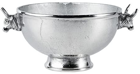 MichaelNoll Schale Stierkopf Dekoteller Servierplatte Aluminium Silber Deko Rund - Dekoschale modern aus Metall für Wohnzimmer oder Badezimmer - Tischdeko Hochzeit 31 oder 40 cm (31x21x14 cm)