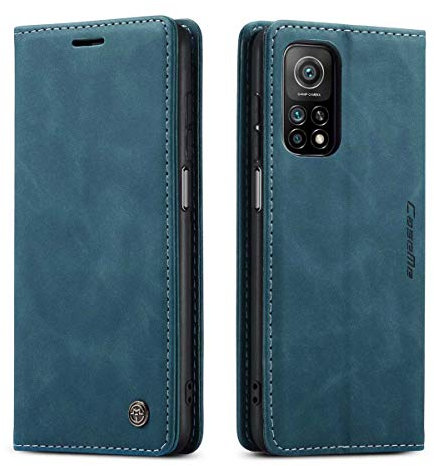 mvced Coque Compatible avec Xiaomi Mi 10T/10T Pro (5G) / Redmi K30S,Anti-Choc Housse en Cuir Premium Flip Case Portefeuille Etui,Bleu