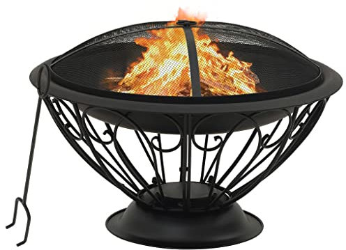 vidaXL Feuerstelle mit Schürhaken Feuerschale Feuerkorb Gartenfeuer Terrassefeuer Terrassenofen Outdoor Terrasse Garten 75cm XXL Stahl