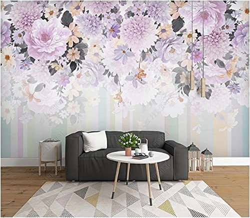 Fototapete 3D Effekt Vliestapete Lila Aquarellblumen Moderne Minimalistische Geometrische Streifen Tapeten Wand Wallpaper Wandbilder Wanddeko 430x300cm