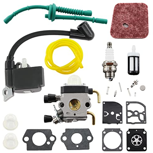 MCHNIC Carburateur et bobine d'allumage Bougie d'allumage Filtre à air pour Stihl FS38 FS45 FS46 FS55 FS55C FS55R FS55RC FC55 HL45 HS45 KM55 KM55R Tronçonneuse 4140 120 0619, 4140 400 1308
