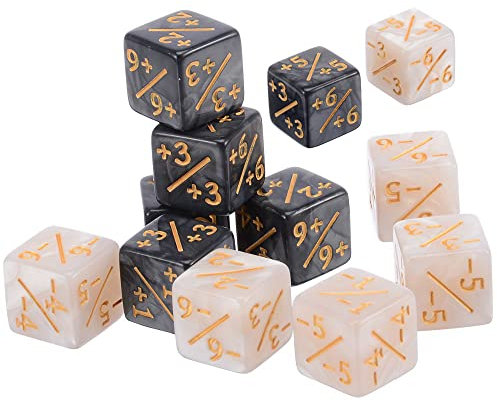 Würfel Zähler,12 PCS Würfelzähler MTG Würfel Token Würfel Loyalität Würfel D6 Würfel Schwarz +1/+1 & Weiß -1/-1 Kompatibel mit MTG CCG Card Gaming Zubehör