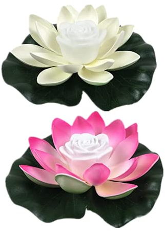 Yeehliny Schwimmende Lotuslichter, LED Wasserdichte Solar Seerosen Schwimmende solarleuchten Lotusblumen-Nachtlampe Lotusblüte Lotusblatt Teichlicht für Pool Teich Garten Deko (18CM-2PC-05#)