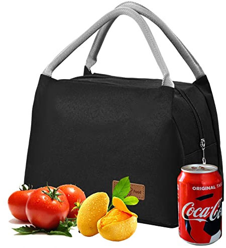 Pinsheng Kühltasche Klein, Lunch Tasche Kleine Kühltasche für Die Arbeit Lunchtasche Mittagessen Tasche Picknicktasche Thermotasche Isoliertasche für Frauen Erwachsene Studenten und Kinder (Schwarz)