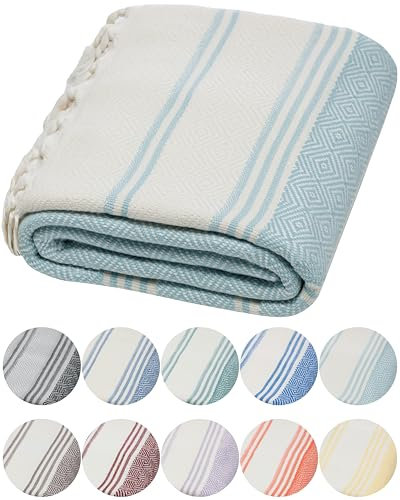 DEMMEX Strand- und Badetuch aus zertifizierter Bio-Baumwolle, Hamam-Pestemal-Handtuch, Decke, Diamantgewebe, vorgewaschen, 180 x 90 cm, Graublau