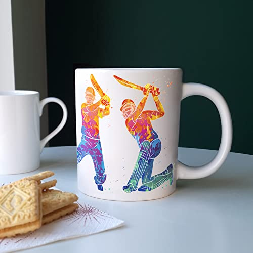 Purely Home Extra Large Big Cricket Mug Themed Abstract Paint Effect - Jumbo White Coffee/Tea Gift for Sports Lovers