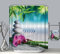 EHOMERY Duschvorhang Wasserdicht Duschrollo Ohne Seilzug Stein-Bambus-Blumen-See-Wasser Polyester Grün Rostfreie Ösen Und 12 Hakenringe, 160X180Cm