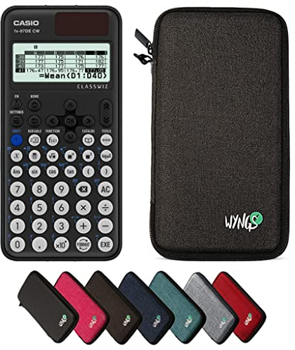 Casio fx-87DE CW ClassWiz inkl. WYNGS Schutztasche Dunkelgrau - Wissenschaftlicher Taschenrechner - Basic Set