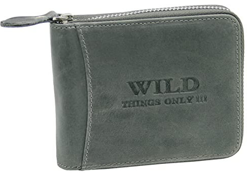 WILD THINGS ONLY !!! Herren Geldbörse aus Echt-Leder mit umlaufendem Reißverschluss & RFID Schutz (Querformat, Grau)