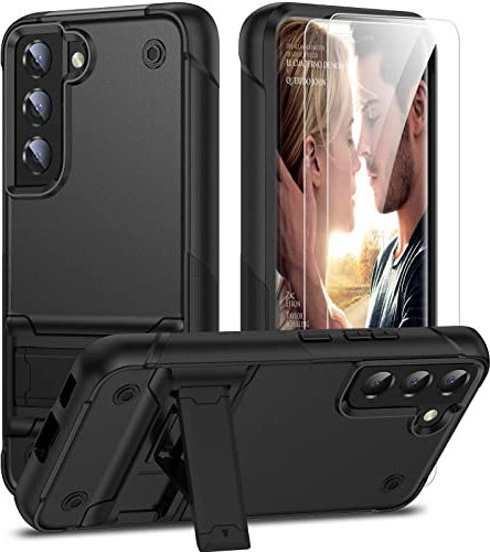 YmhxcY for Galaxy S21 Case Samsung S21 Cases with 2 Pack Self Healing Flexible TPU Film,[Military-Grade] Invisible Shockproof Kickstand Cover for Samsung Galaxy S21-Black