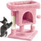 Yaheetech Árbol Rascador para Gatos Torre 3 Niveles 40,5 x 40,5 x 59 cm Centro de Actividad con Plataforma Condominio y Bola Colgante Rosa