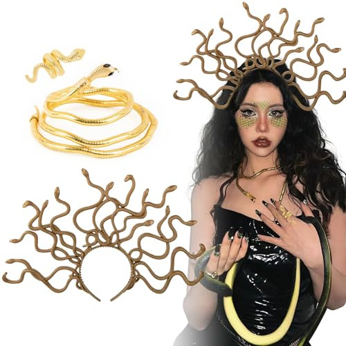 BOFUNX Medusa Kostüm Zubehör, Schlangen Haarreif Schlangen Halskette Armband Schlangenring, Damen Schlange Kostüm für Karneval Halloween Cosplay Kostüme Accessoires
