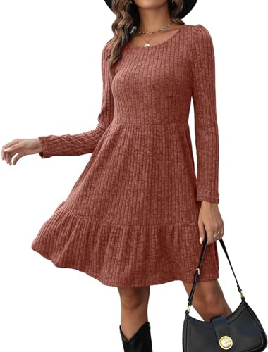 Zetieny Dress for Women Long Sleeve Jumper Dresses UK Knitted Round Neck Tunic Dress Casual A Line Elegant Sweater Dresses Autumn Winter