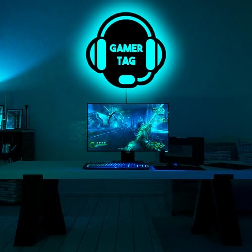Custom Gamer Tag Wall Art with LED Light, Personalized Gamer Name Sign, Gaming Rgb Color LED Light Sign, Christmas Gift, Birthday Gift