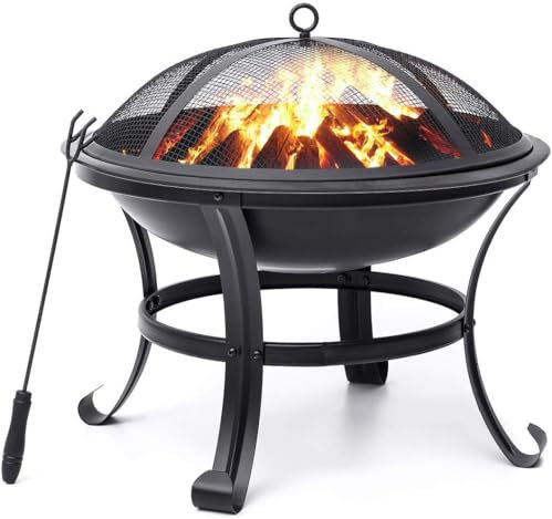 Braciere per esterni a legna da 55,9 cm, piccolo braciere per barbecue con schermo scintillante, griglia per legno, attizzatoio per patio, campeggio, cortile, picnic, portico