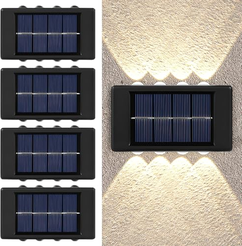 YANGUN Solar Garten Wandleuchten, 4 Stück LED Wandleuchte Up & Downlight für Außen, Solarleuchte Außen Wandleuchte, Außenwandleuchten Wasserdicht IP65, Solar Wandleuchten für Terrasse, Garten, Treppen