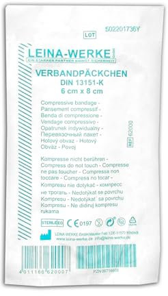 10x Verbandpäckchen DIN 13151-K 6 x 8cm - steril - zugehörig der DIN 13164 für KFZ & DIN 13157 / DIN 13169 für Betriebe - reduziertes ANGEBOT