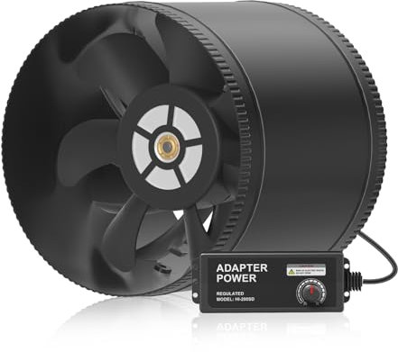 Hon&Guan Ventilatore tubolare da 200 mm, 1060 m³/h, regolabile, ventilatore con spina europea, ventilatore con supporto per giardino d'inverno, serra, cantina, garage, cucina, nero