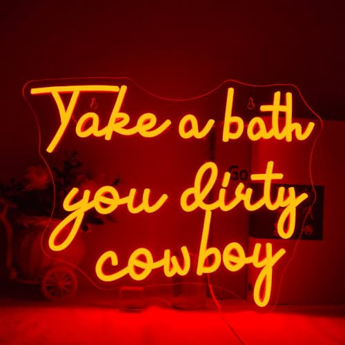 Horseneon Take a Bath You Dirty Cowboy Neon Schild Rote Buchstaben Neonlichter Neonschild für Wanddekoration Neonlicht mit USB-Stromversorgung für Schlafzimmer Waschraum Bad Zentrum