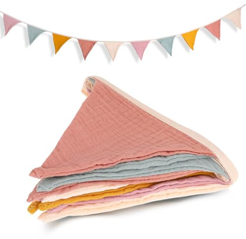 cobee Wimpelkette Kinderzimmer, Lang 286cm Babyzimmer Deko Wimpelkette Stoff Musselin Baumwolle Stoff Wimpelkette Wimpelgirlande Girlande Geburtstag Bunt Banner Party Wanddeko Geschenk(Stil 2)