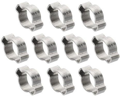 PATIKIL 10 Pack 11-13mm Double Ear Hose Clamp, 304 Stainless Steel O Clip Crimp Rings for Fuel Petrol Pipe Tube Fitting Connections, Silver Tone