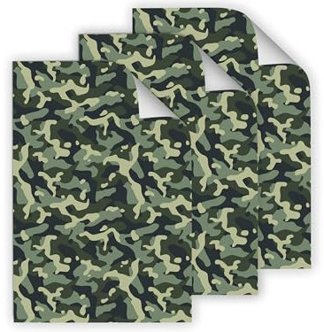 12 Geschenkpapier-Bögen hochwertige reißfeste Geschenkverpackung für Männer Military grün Geschenkpapier für kleine Geschenke für Geburtstag Weihnachten Jubiläum (12 Bögen je A3-Format)
