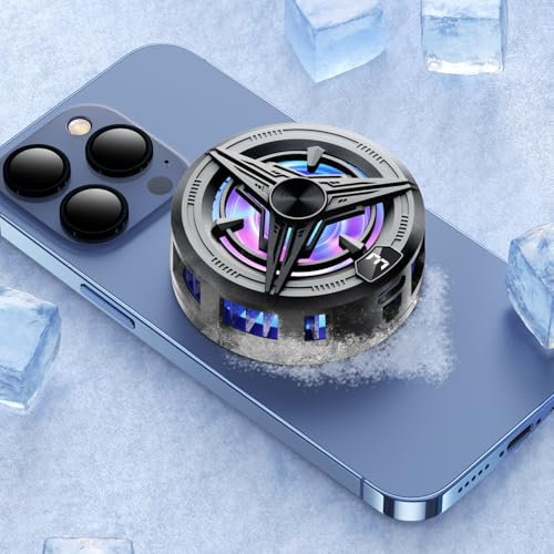 XIANGBIN Magnetic Phone Cooler for Gaming - LED Display, Low Decibel Mobile Phone Radiator Compatible with iPhone 15/14/13/12/11/Android/Tablet/iPad (Black)