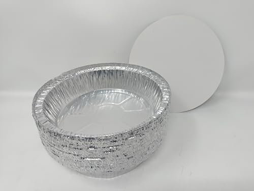 Foglish Home & Garden 100 x 19cm 7 Aluminium Foil Round Pie Flan Quiche Dish Tray Containers with Lids BBQ 19x19x4.4cm Airfryer Oven