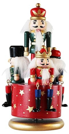 Wooden Nutcracker Doll Rotating Music Box, Christmas Nutcracker Figurines Newest Miniature Figurines Vintage Handcraft Puppet New Year Christmas Ornaments