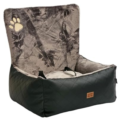 Golden Dog -Transportbox Hund mit Sicherheitsgurt M 73 x 56 cm Leder Imitation Autositz Hund, Wasserdicht Hundesitz Auto - Beifahrersitz Hundebox Faltbar - Anschnallgurt Hundekorb Auto