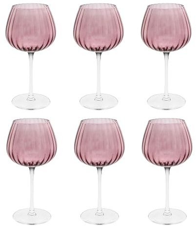 Rose & Tulipani Prisma Calici Universali Set 6 Pezzi 460ml Rosa Vetro Soffiato e Pasta