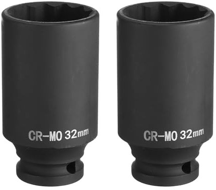 sourcing map Lot de 2 douilles à choc profondes à 6 pans 1/2 32 mm métriques en alliage d'acier chromé molybdène