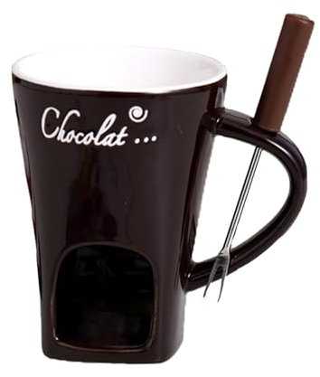 Chocolate Fondue Set, 200ml Chocolate Fondue Mug with Forks, Cheese Fondue Melting Cup, Butter Warmer Pot Set, Fondue Heated with Tealight, Warmer Mug for Candy Snacks Caramel Party (Coffee)