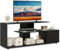 COSTWAY Mobile Porta TV, per TV Fino a 55'', Console Media a 3 Ripiani Asimmetrici con Ripiani di Stoccaggio e Armadietto, Mobile TV con Cassetto, 5 Gambe di Supporto (Nero)
