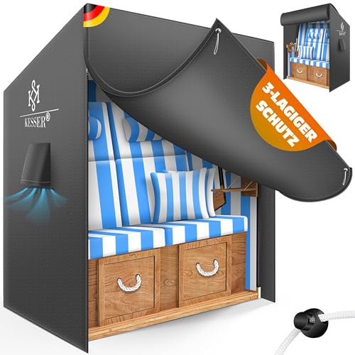 KESSER® Premium Strandkorb Schutzhülle mit Belüftungsöffnungen, Strandkorbhülle Wasserdicht, Winterfest UV-Beständiges, Schwerlast Reißfest 600D Oxford Gewebe Abdeckung (155x90x160cm), Anthrazit