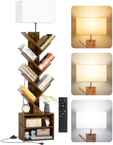 OUTONLIFE Bücherregal Baumform Holz mit Licht, Standregal 9 Ebenen Eckregal mit Fernbedienung & Kabinett – Kleines Regal für Bücher, CDs & DVDs für Wohnzimmer, Schlafzimmer, Kinderzimmer